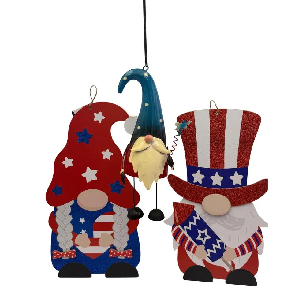 8pc Patriotic Gnome Decor Set 4th of July Americana Plush Wood Metal Big‎ Lots